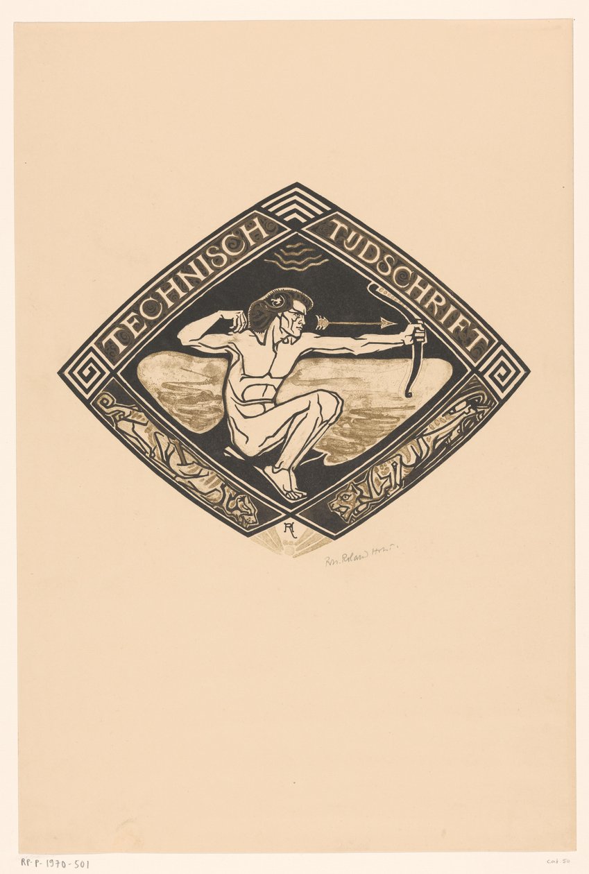 Teknik Dergi, 1914 için kapak tasarımı by Richard Nicolaüs Roland Holst (signed by artist)