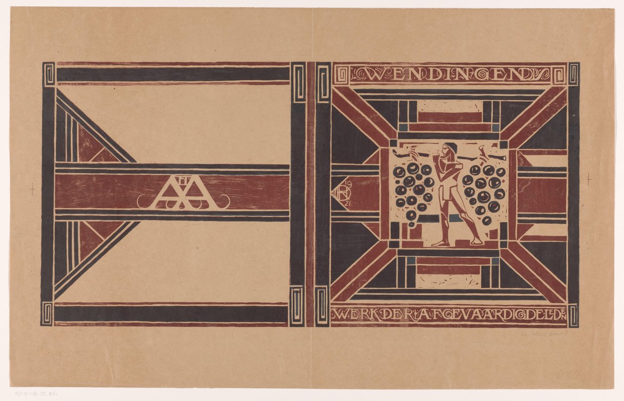 Kapak tasarımı: Wendergen, 1921 Werk der vekil üyeler (nesne üzerindeki başlık) by Richard Nicolaüs Roland Holst (signed by artist)