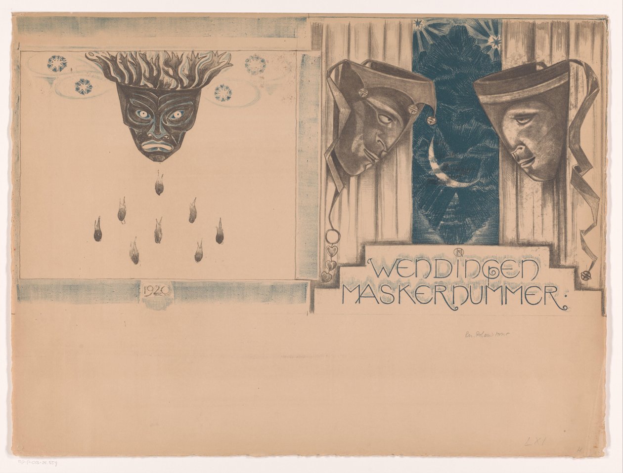 Kapak tasarımı: Weendingen, Maske numarası, 1920 by Richard Nicolaüs Roland Holst (signed by artist)