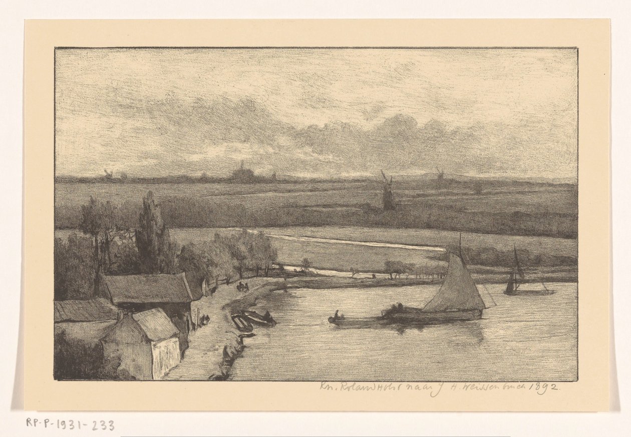 Su üzerinde yelkenli gemiler ile manzara by Richard Nicolaüs Roland Holst