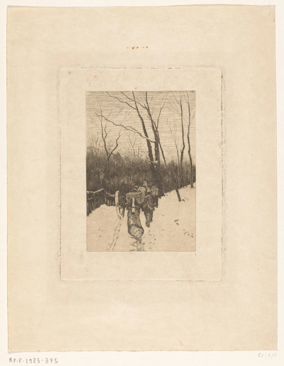 Karlı bir orman yolunda bir günlük sürükleyen atlar by Richard Nicolaüs Roland Holst