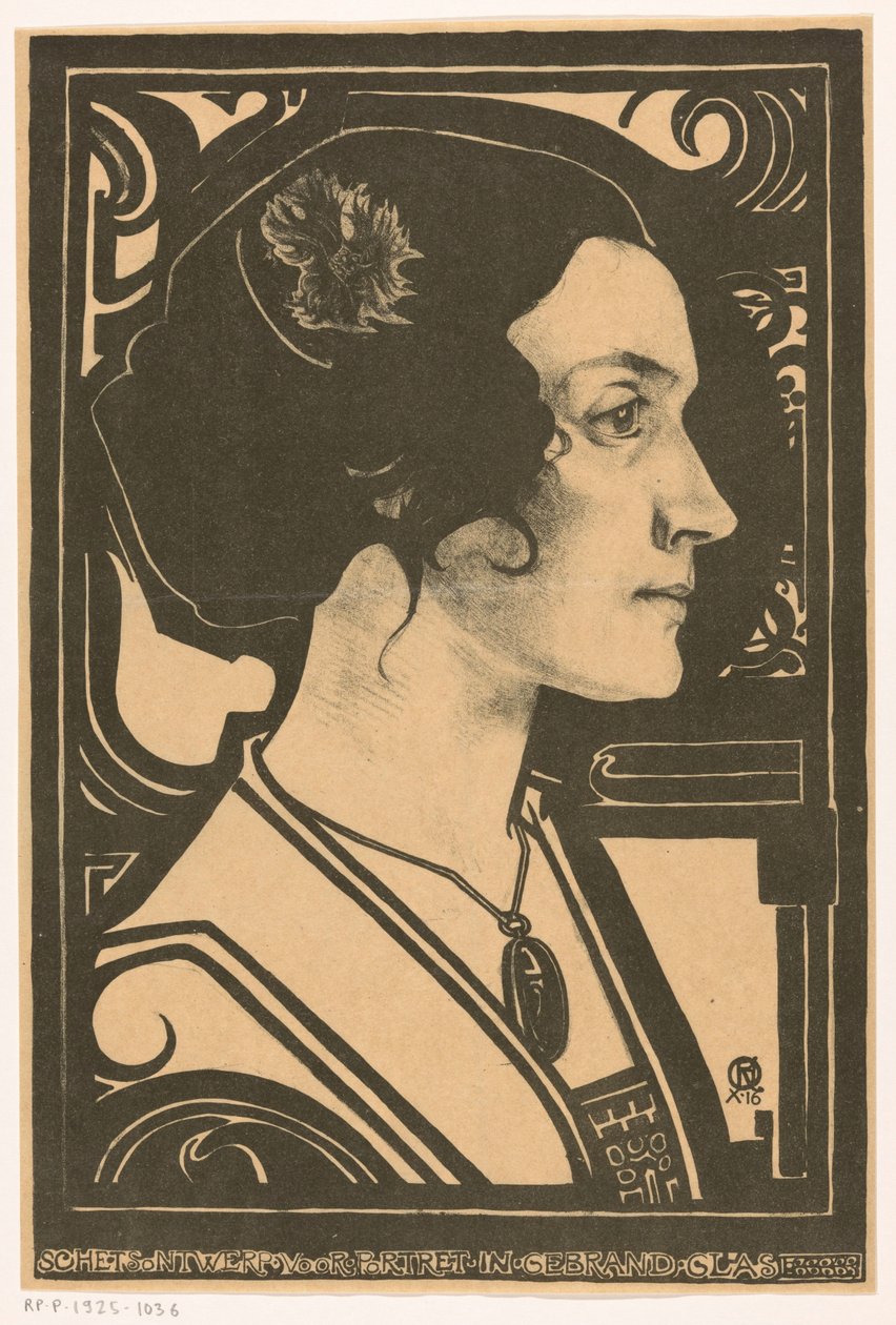 Bilinmeyen bir kadının portresi Vitrayda portre için eskiz tasarımı (nesne üzerindeki başlık) by Richard Nicolaüs Roland Holst