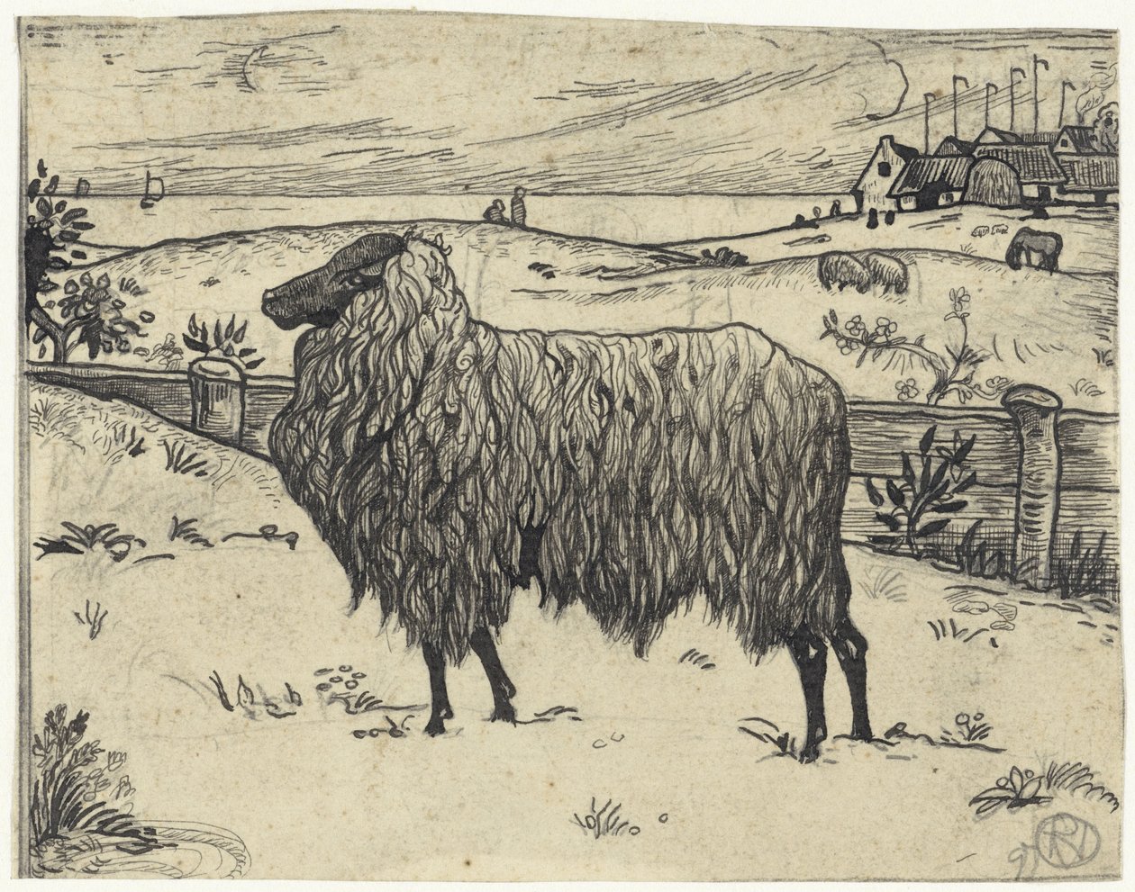 Bir kıyı manzarasında koyun by Richard Nicolaüs Roland Holst