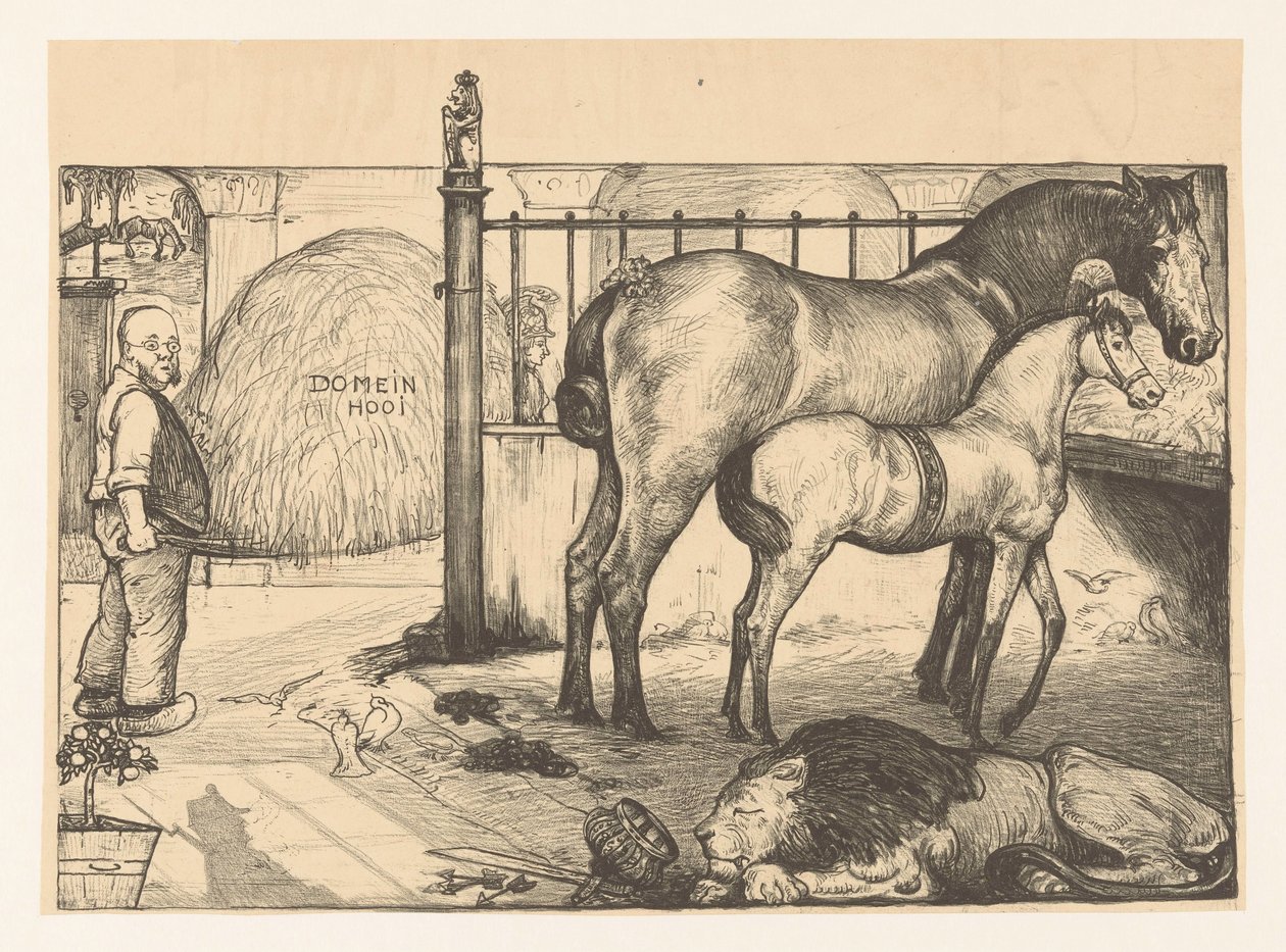 Bir ahırda samanlıkta iki at Devlet rafında (orijinal başlık) by Richard Nicolaüs Roland Holst