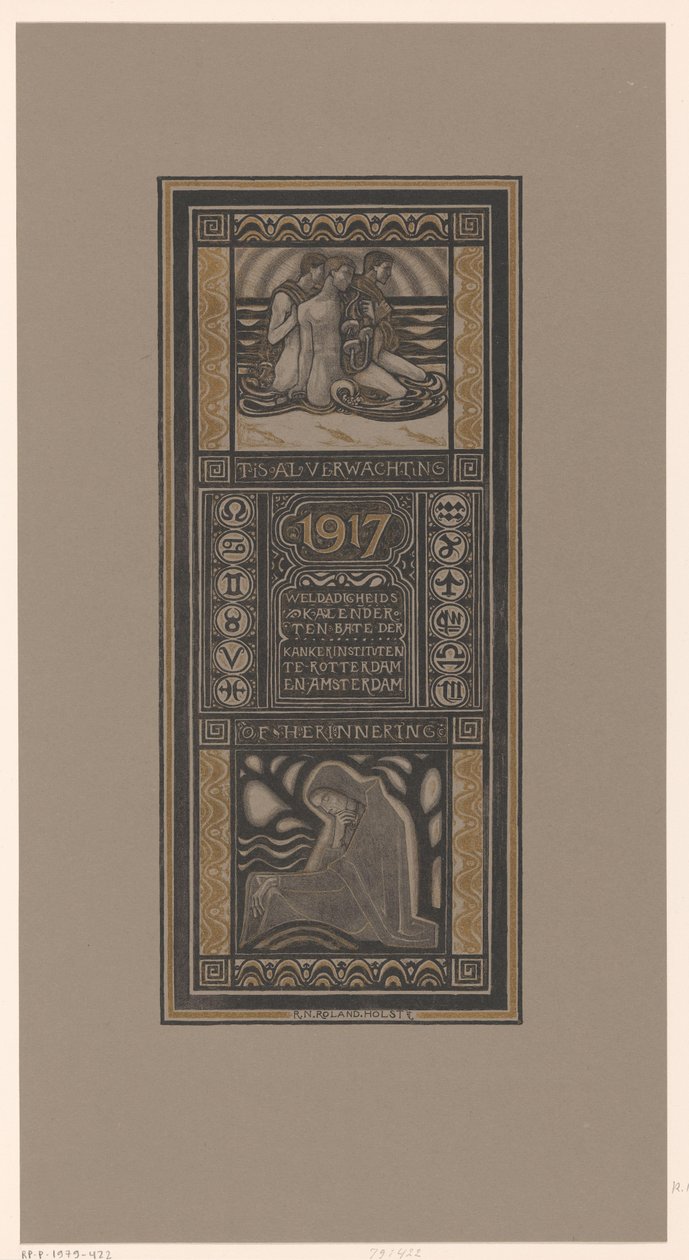 1917 için yardım takvimi Zaten bir beklenti ya da hatırlatma: Rotterdam ve Amsterdam'daki kanser enstitülerinin yararına yardım takvimi (nesne üzerinde başlık) by Richard Nicolaüs Roland Holst