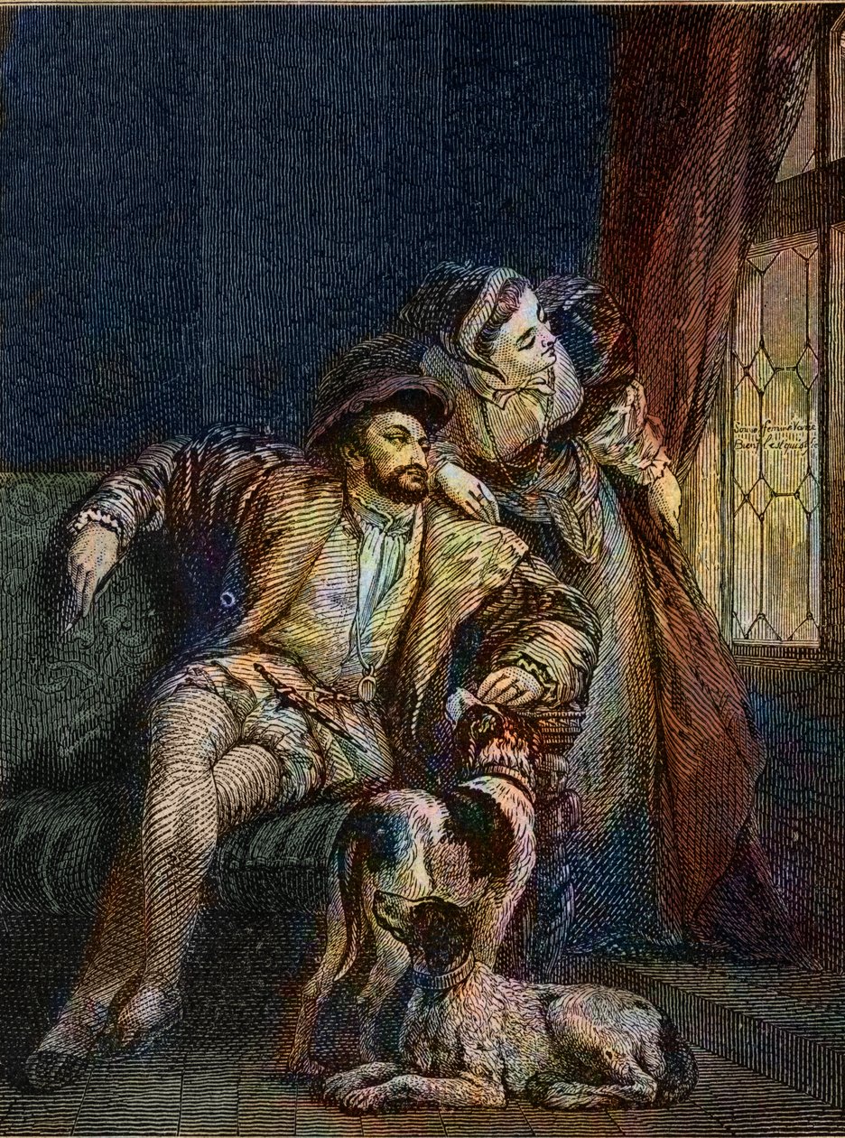 Francis I ve Navarre Margarita - Fransa Kralı I. François, kız kardeşi Angoulema Marguerite (1492-1549) Navarre Kraliçesi ile - Richard Parkes Bonington (1802-1828) tarafından gravür - by Richard Parkes (after) Bonington