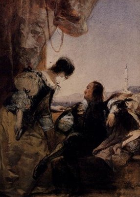 Bir Terasta Bir Cavalier ve Leydisi, Cenova by Richard Parkes Bonington