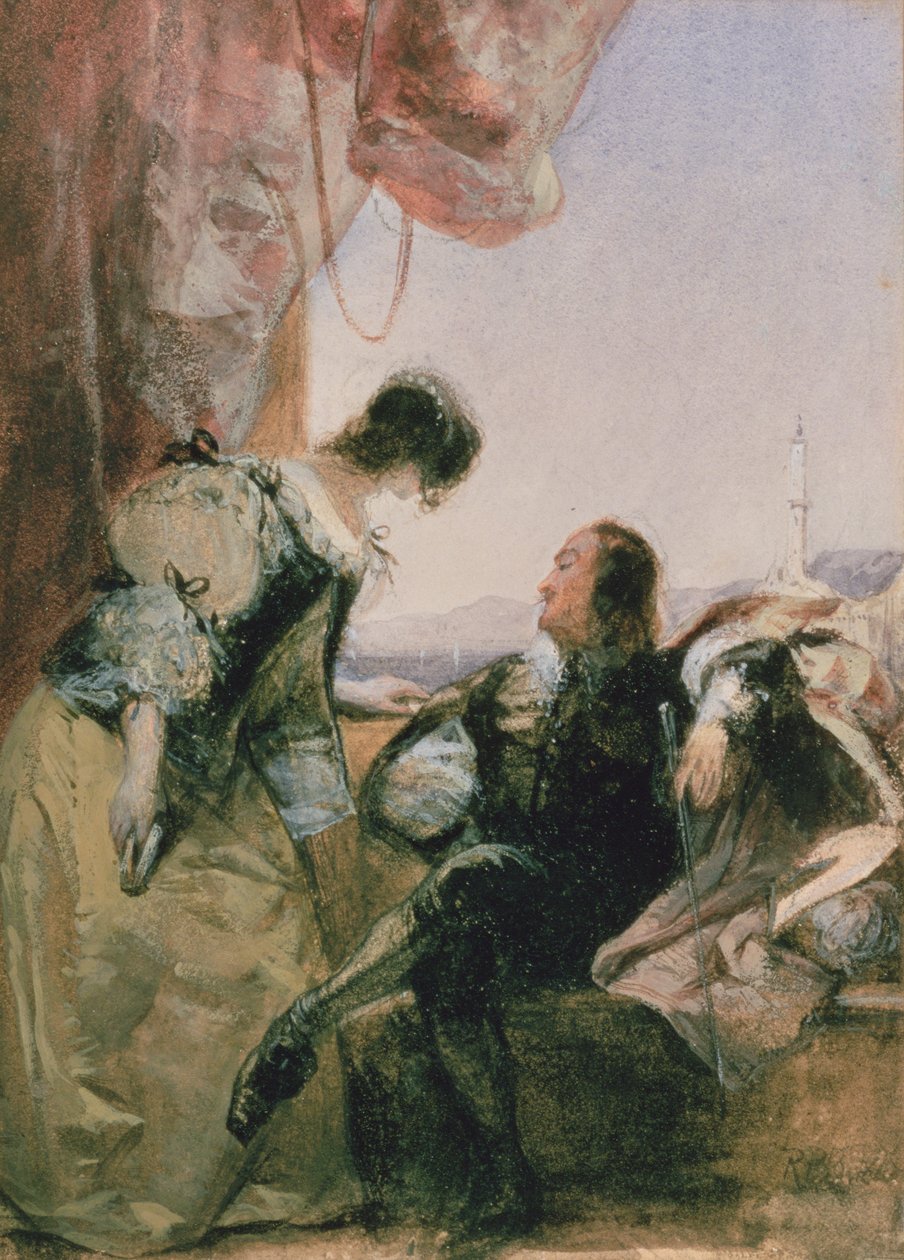Bir Terasta Bir Cavelier ve Leydisi, Cenova by Richard Parkes Bonington