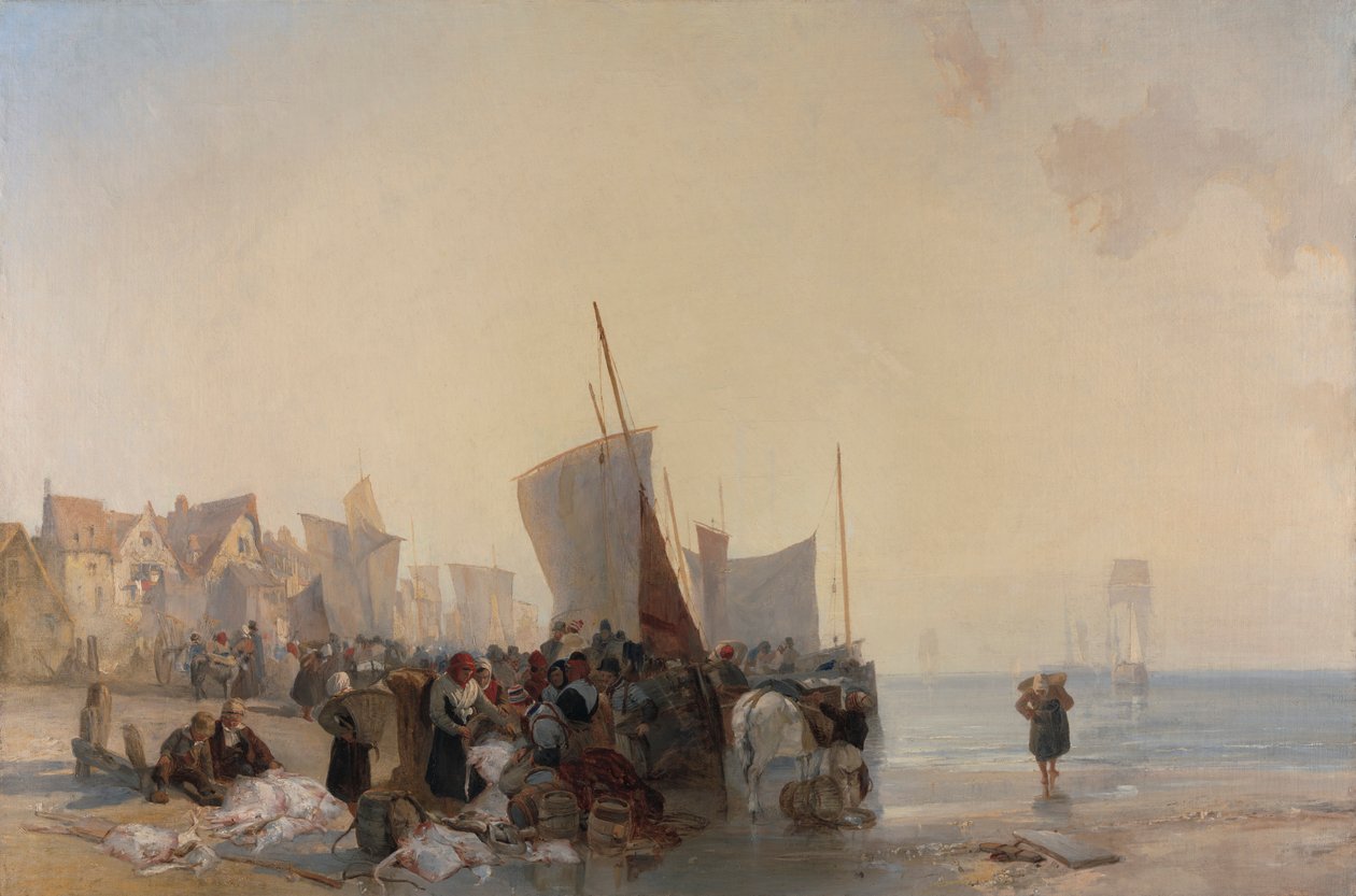 Boulogne yakınlarında bir balık pazarı by Richard Parkes Bonington