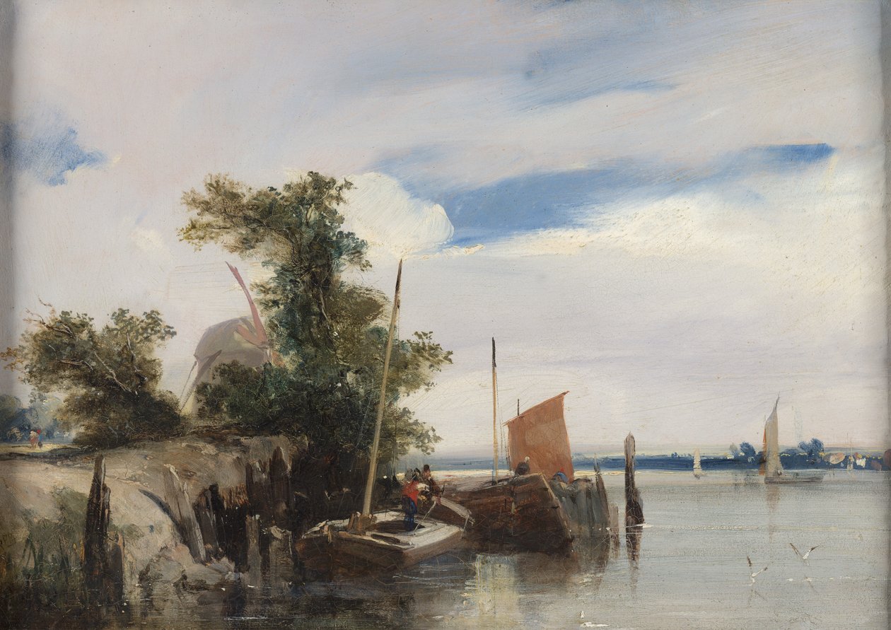 Bir nehir üzerinde mavnalar by Richard Parkes Bonington