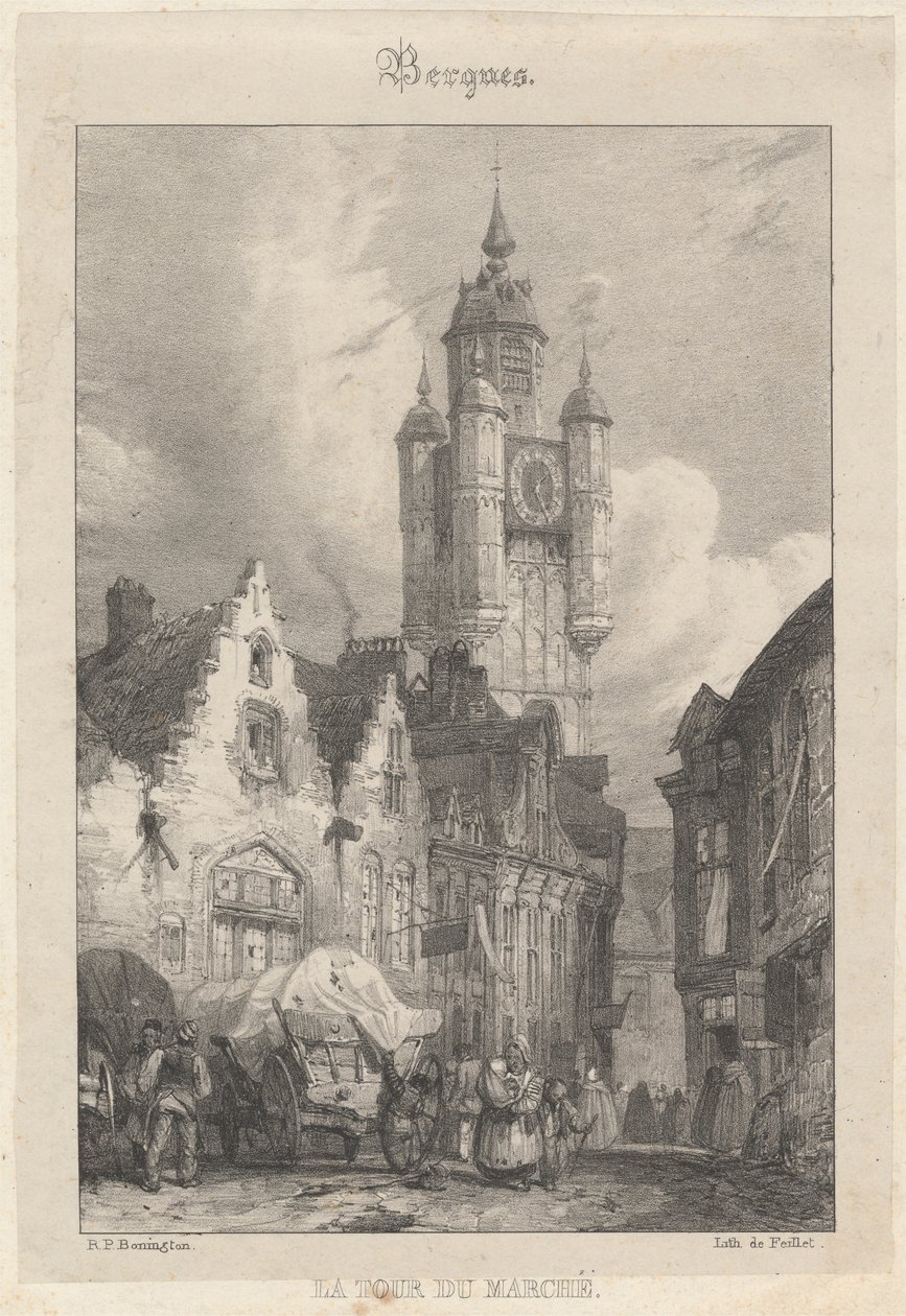 Bergues - Pazar Kulesi by Richard Parkes Bonington
