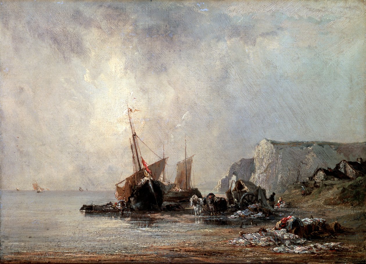 Normandiya Kıyısında Tekneler, 1823. by Richard Parkes Bonington
