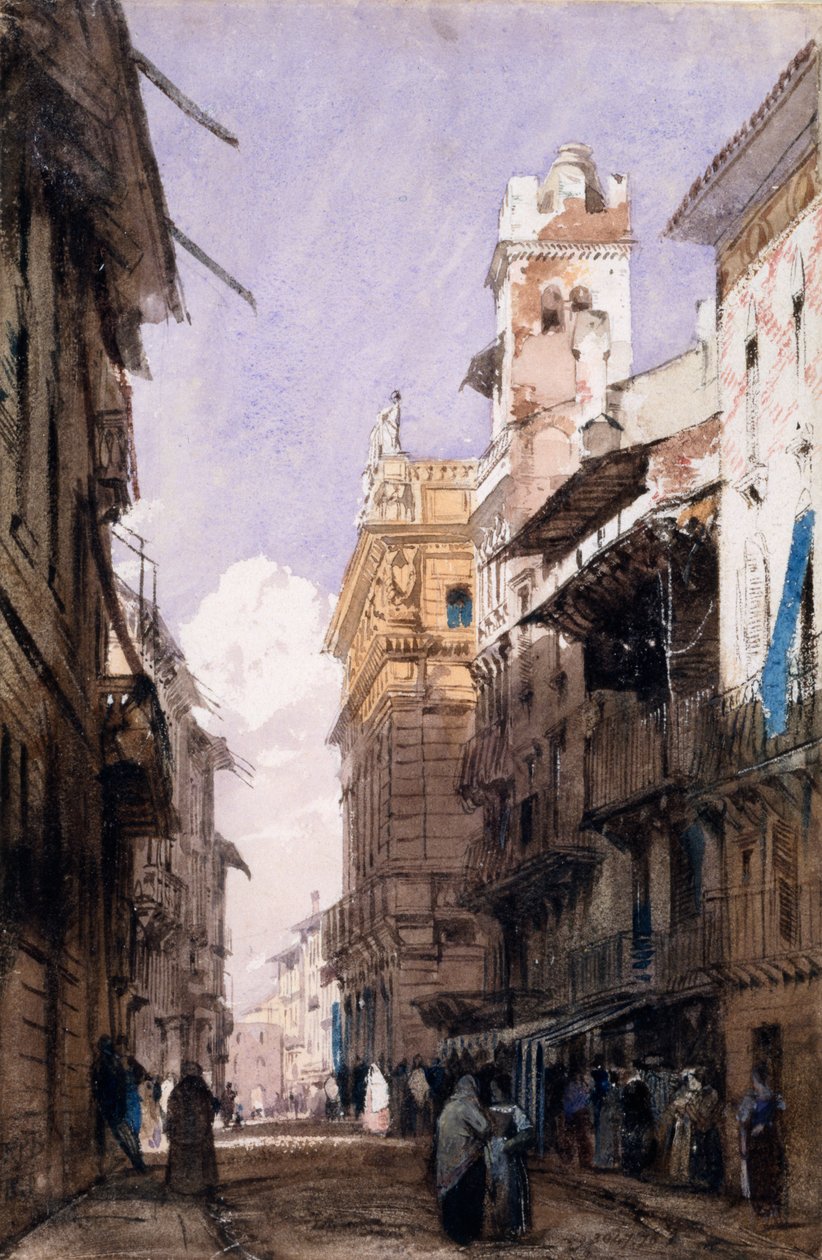 Corso Saint Anastasia, Verona (kağıt üzerine sulu boya) by Richard Parkes Bonington