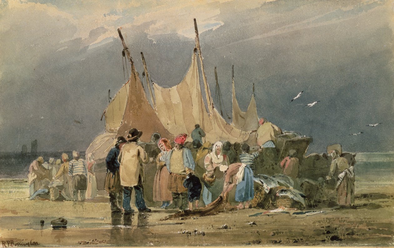 Sahilde Balıkçılar, Yaklaşan Bir Fırtına (suluboya) by Richard Parkes Bonington