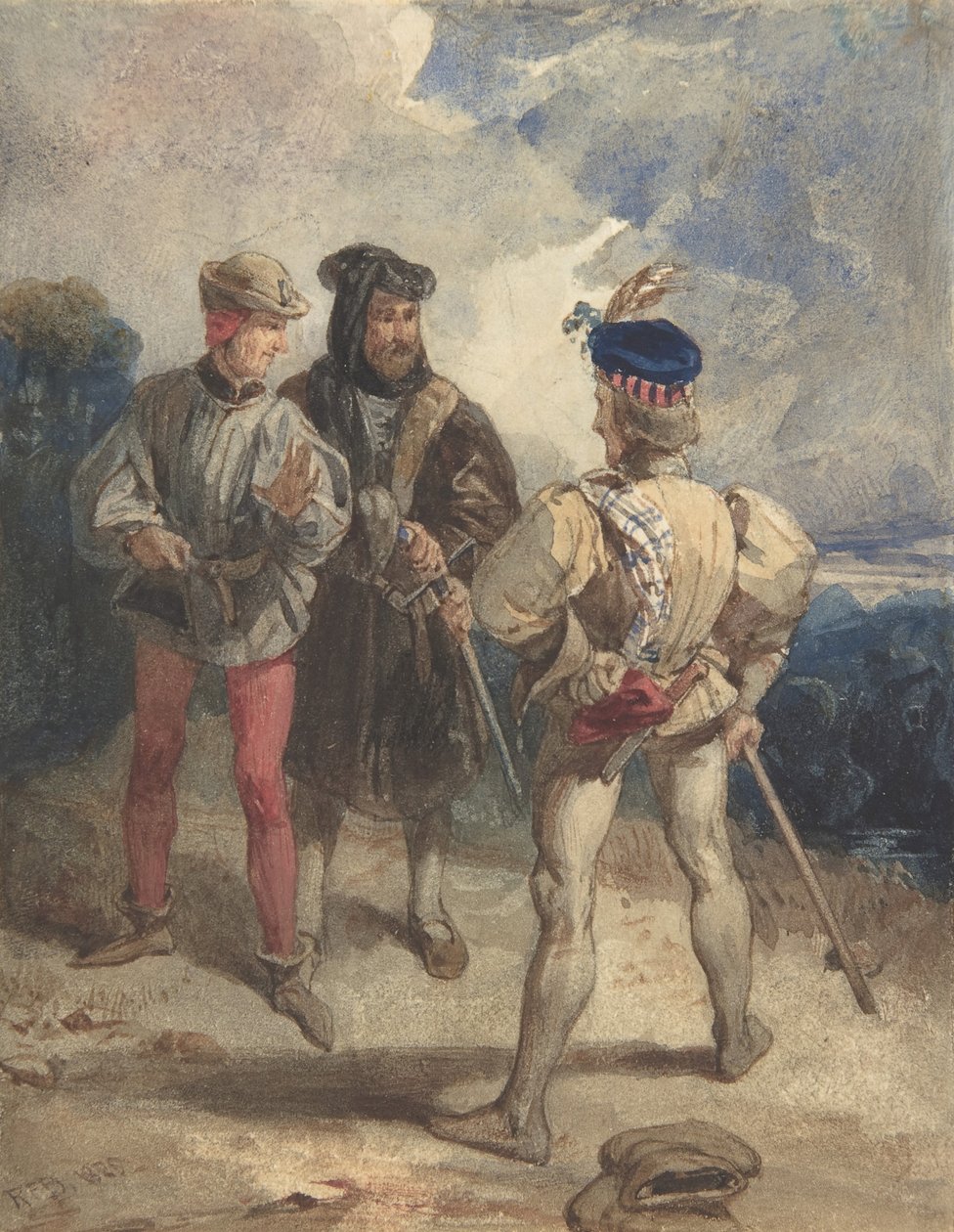 Quentin Durward ve Gizlenmiş Louis XI recto, Erkek figürünün incelenmesi, 1825 veya 1826. by Richard Parkes Bonington