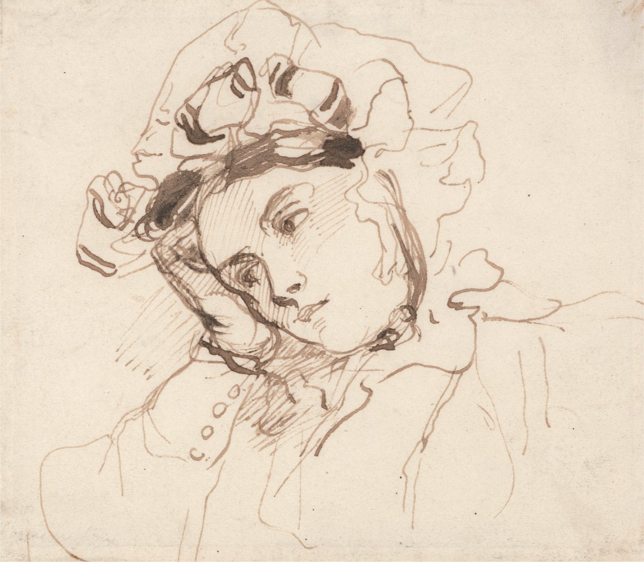 Başı Elinde Olan Bir Kadının İncelenmesi by Richard Parkes Bonington