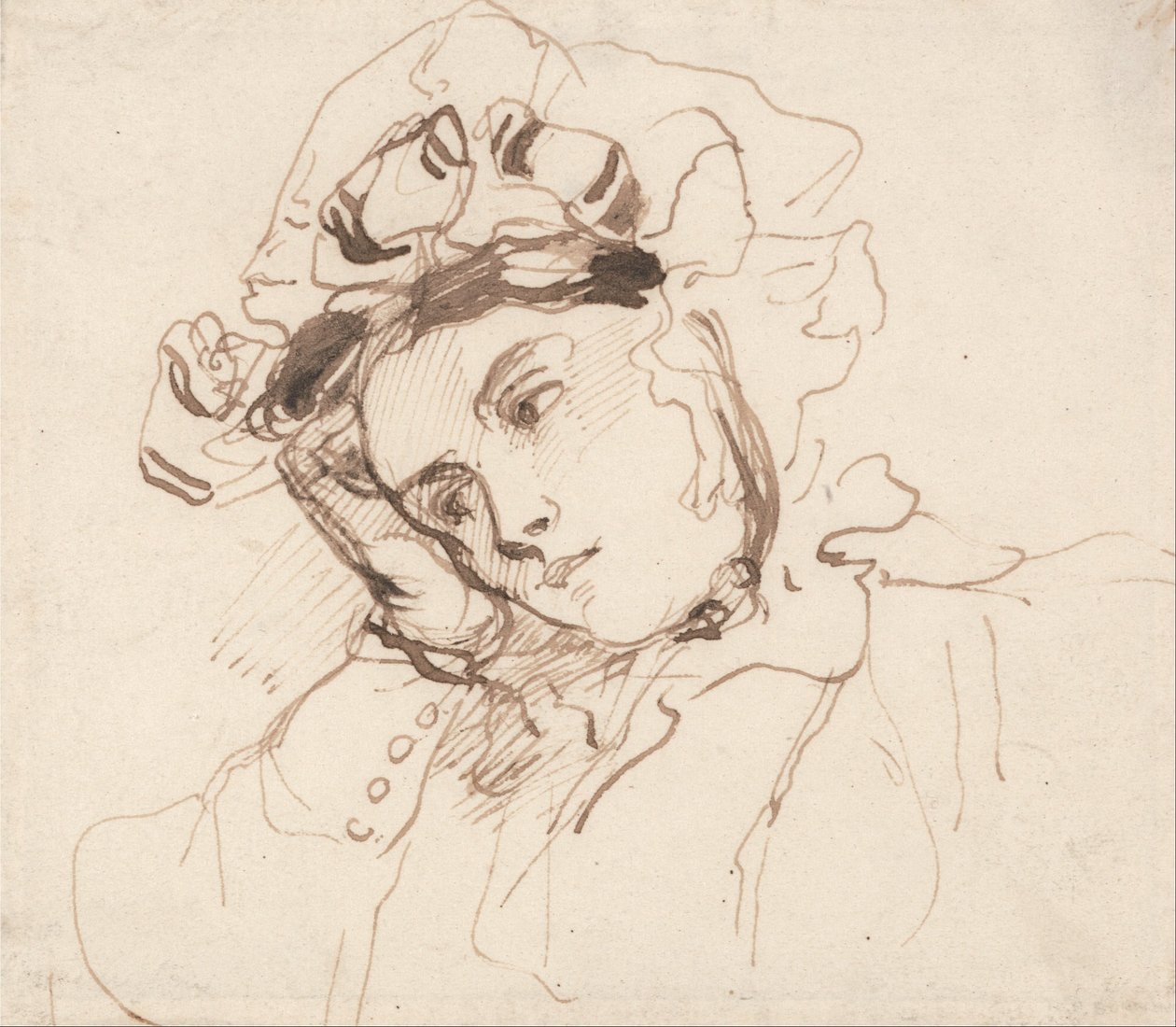 Başı Elinde Olan Bir Kadının İncelenmesi by Richard Parkes Bonington