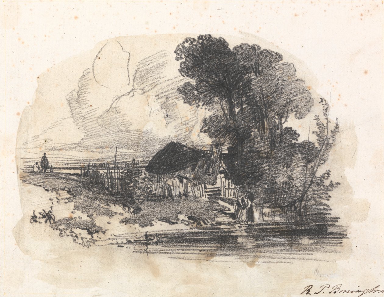 Ağaçlar ve Nehir Kenarında Bir Kır Evi by Richard Parkes Bonington