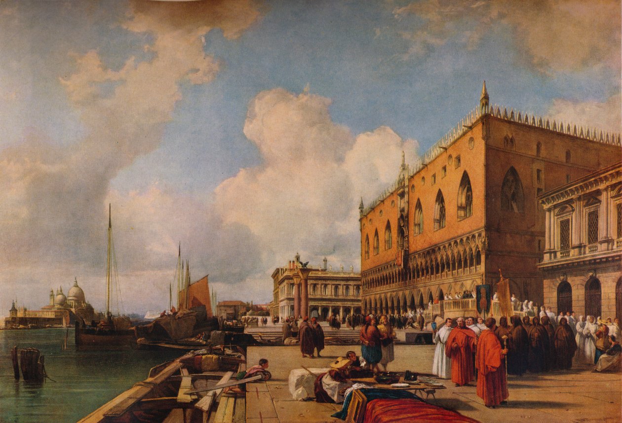 Venedik: Dini Bir Tören Alayı ile Dükalık Sarayı, c1828 by Richard Parkes Bonington
