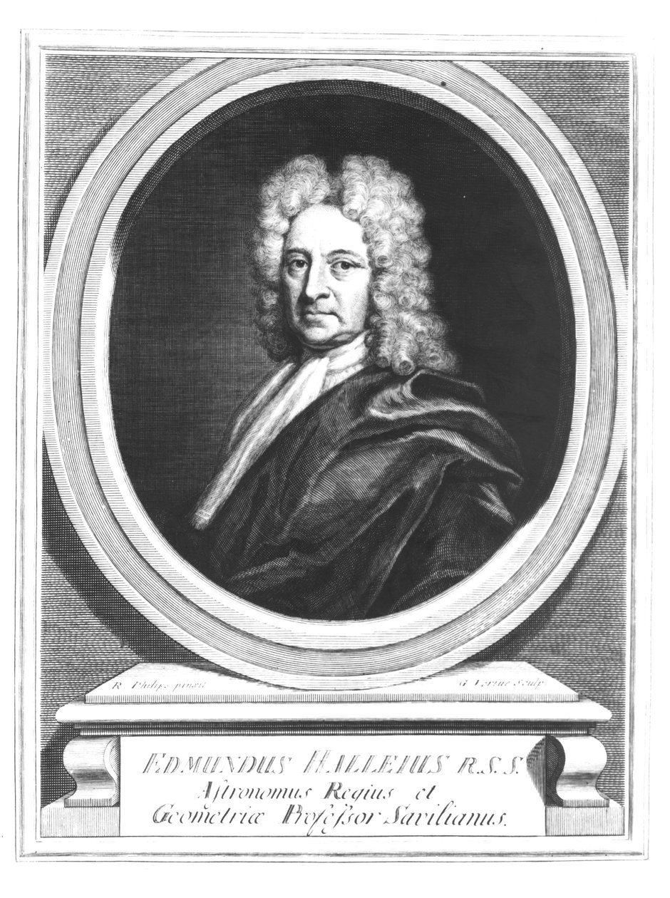 George Vertue (1684-1756) tarafından oyulmuş Edmond Halley (1656-1742) portresi (bw fotoğraf) by Richard Philips