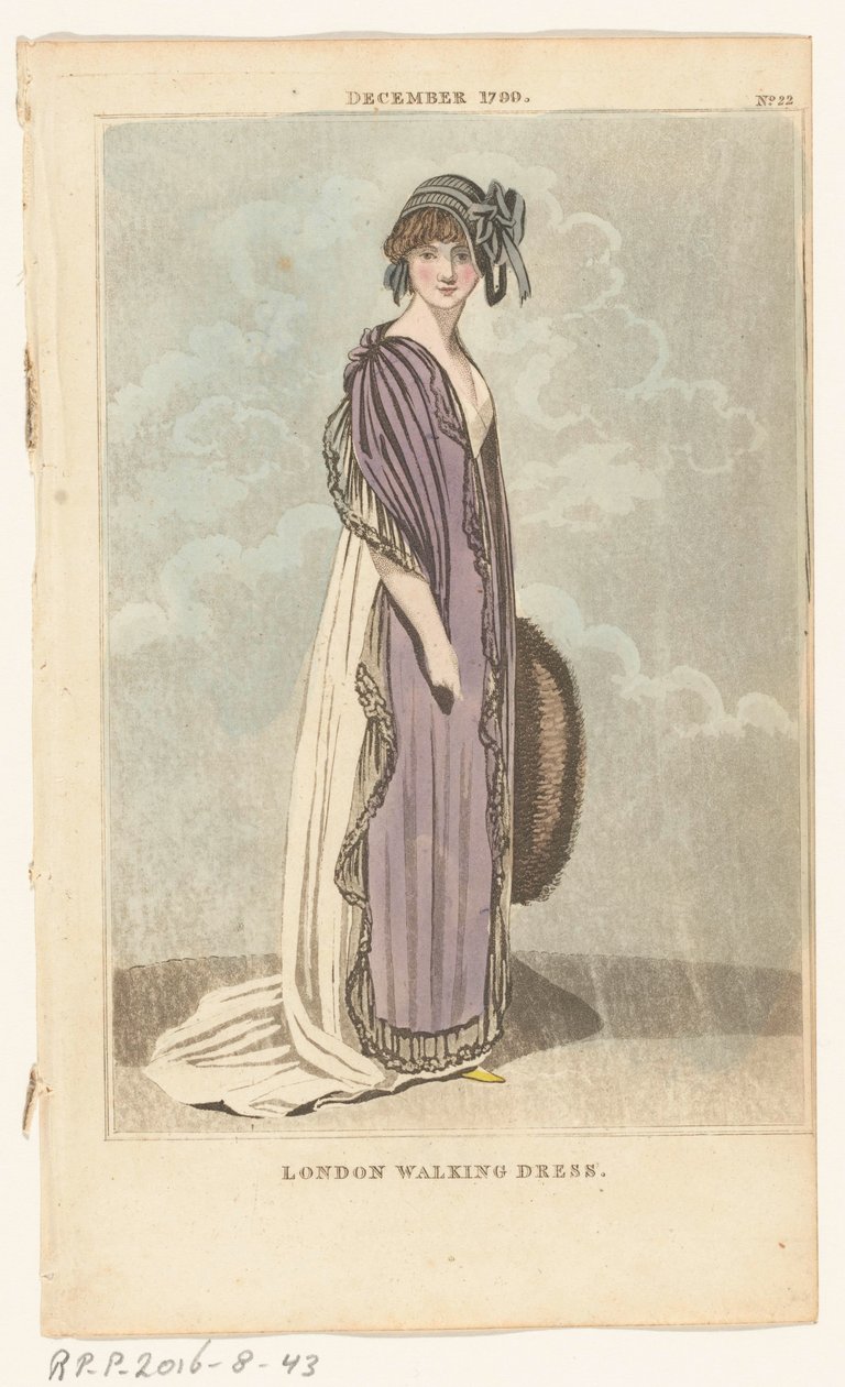Londra ve Paris Kadın Modası Dergisi, No.22, Aralık 1799. Londra Yürüyüş Elbisesi by Richard Phillips