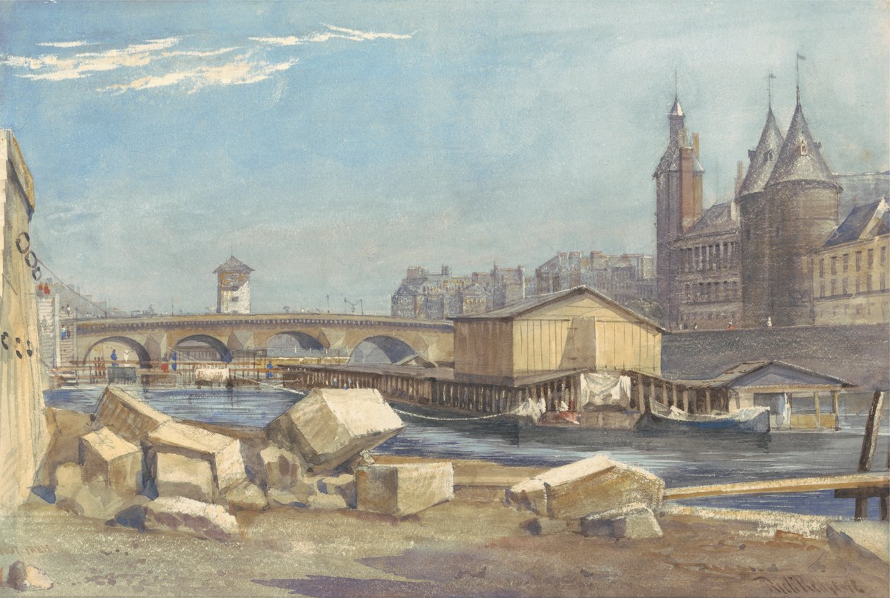 Ile de la Cité, Pont au Change ve Conciergerie, Paris, 1837 by Richard Redgrave