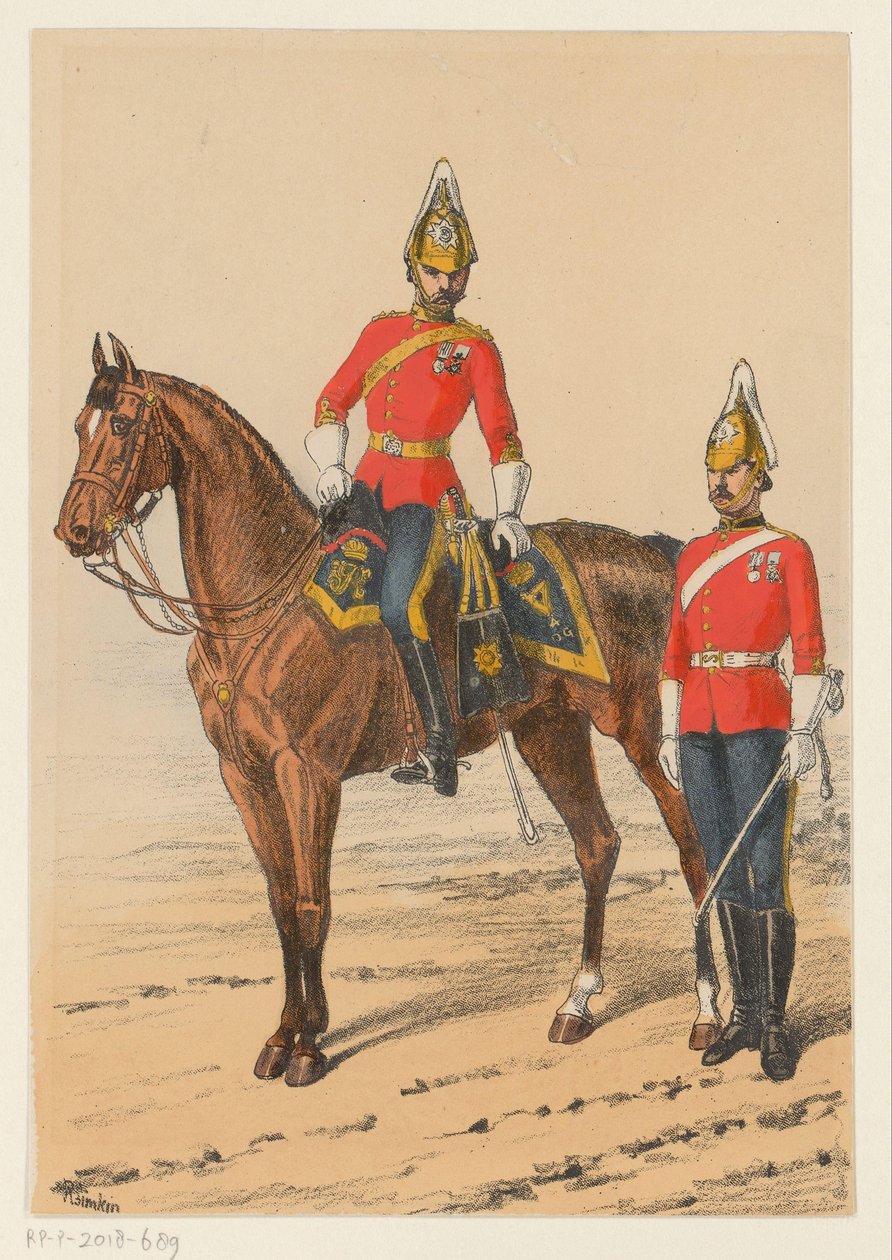 iki İngiliz askeri İngiliz askeri üniformalarının dokuz temsili (seri başlığı) by Richard Simkin