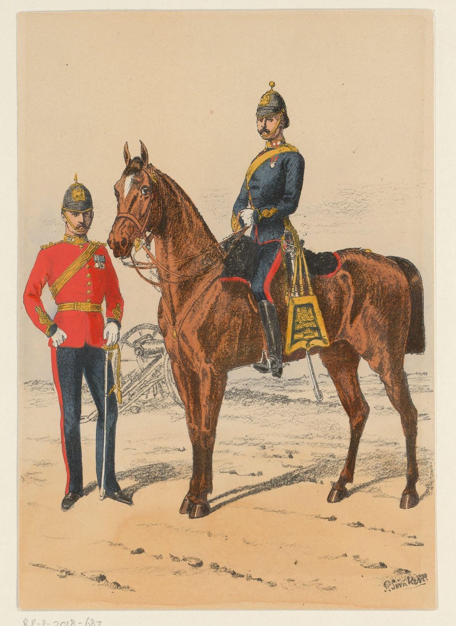 iki İngiliz askeri İngiliz askeri üniformalarının dokuz temsili (seri başlığı) by Richard Simkin