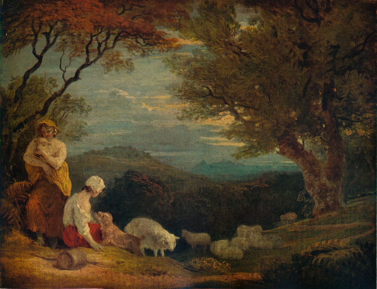 Kadın, Koyun ve Köpekli Manzara, c1811, 1938 by Richard Westall