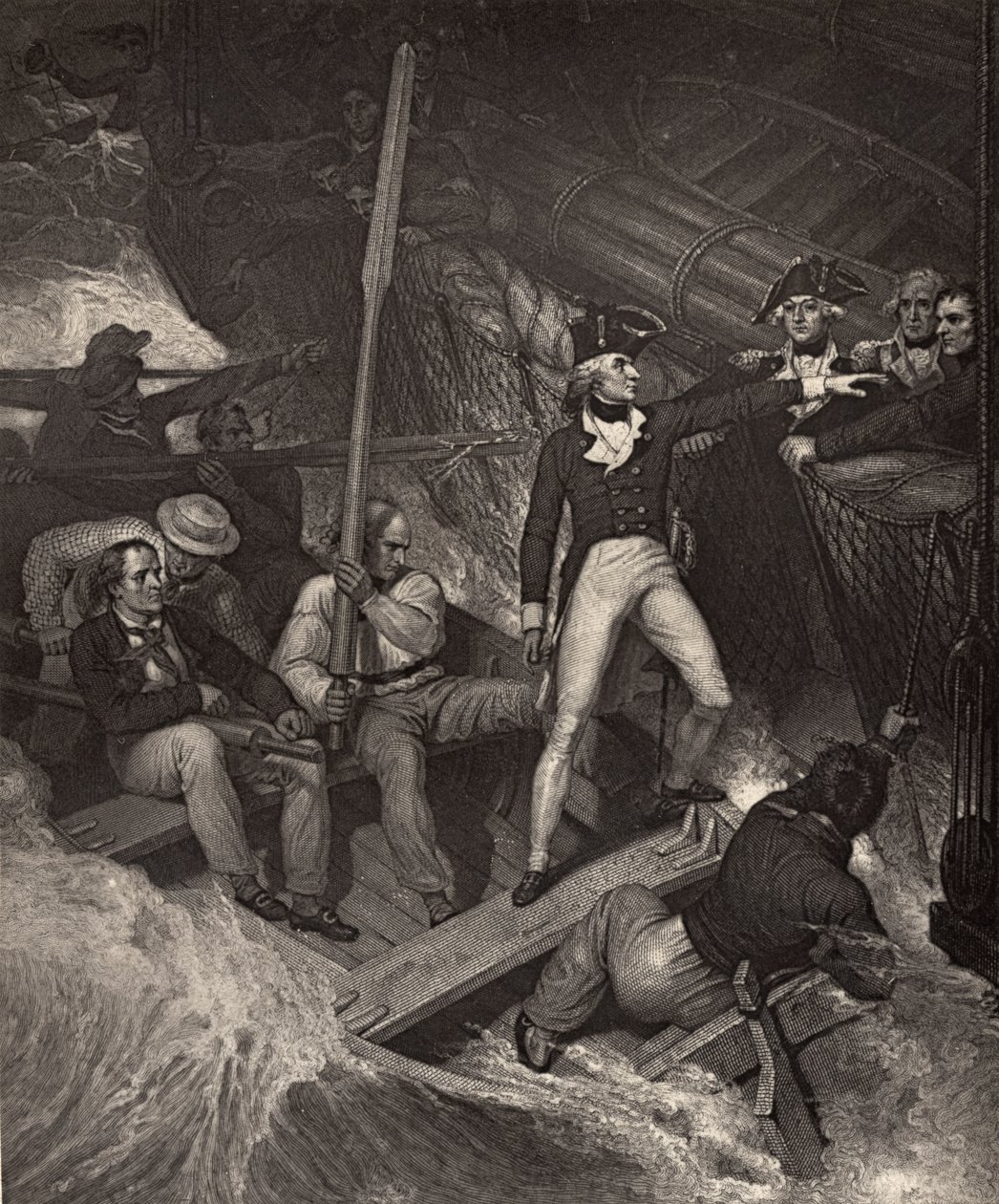Teğmen Nelson şiddetli fırtınada bir ödüle binmek için gönüllü oluyor, Robert Southey (1774-1843) tarafından ilk kez 1813