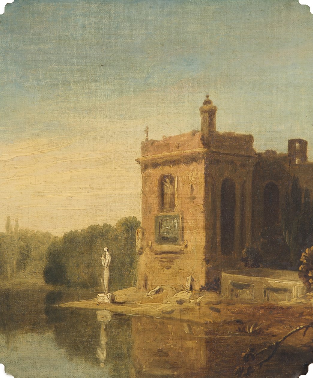 Pavyonu ve Heykeli Olan Bir Göl, İtalya (tuval üzerine yağlı boya) by Richard Wilson