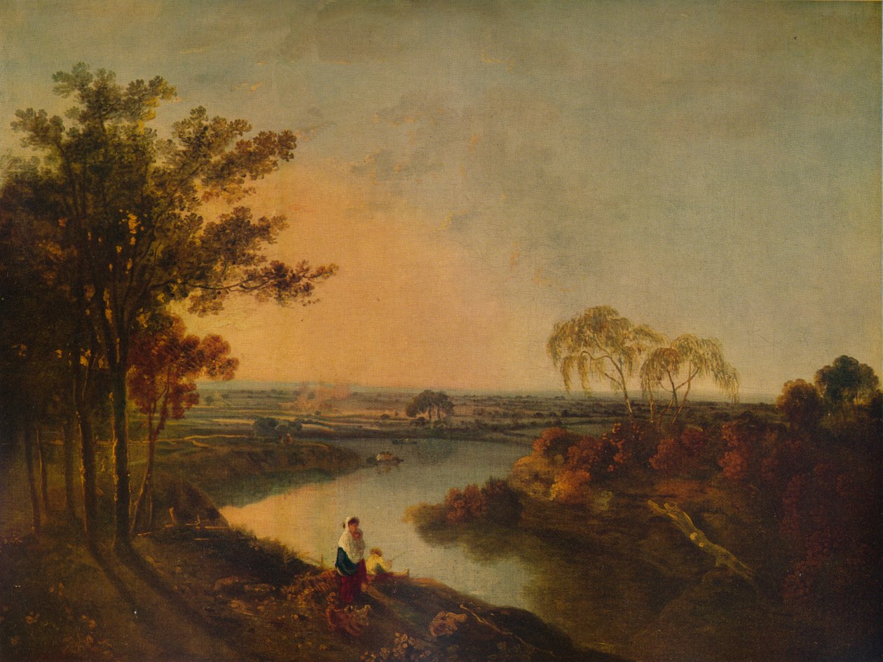 Gün Batımında Bir İngiliz Nehri, uzakta Galler tepeleri, c1760, 1938 by Richard Wilson
