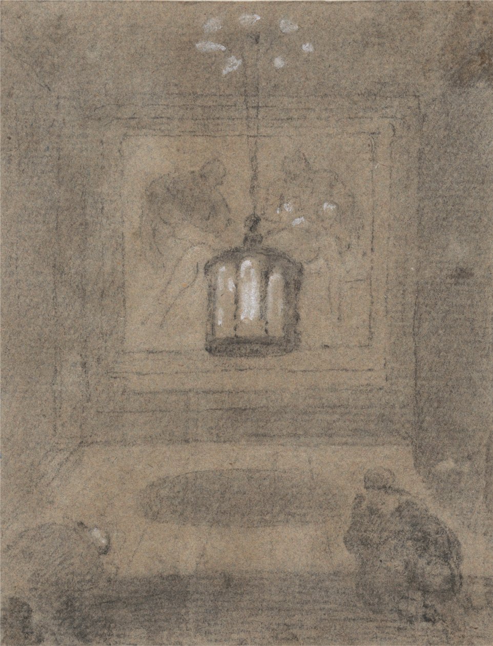 Bir Pieta'nın Önünde Diz Çöken İki Figürlü Bir Yeraltı Mabedi by Richard Wilson