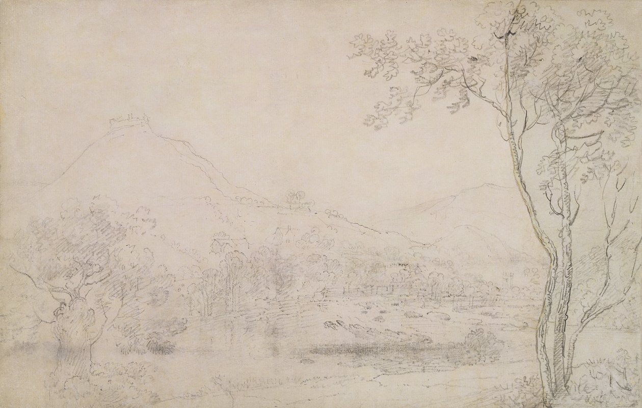 Castell Dinas Bran, Galler (kağıt üzerinde grafit ve siyah tebeşir) by Richard Wilson