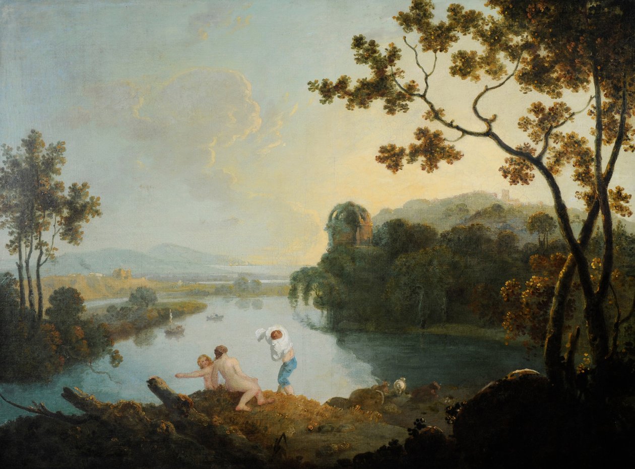 Erkeklerin banyo yaptığı klasik manzara (tuval üzerine yağlı boya) by Richard Wilson