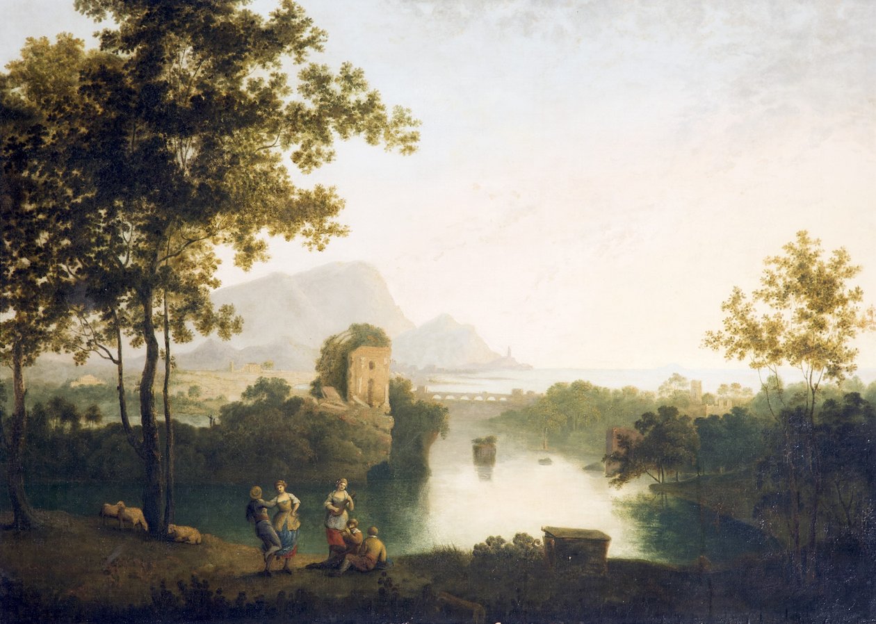 Köylülerin Dansı ile Nehir Ağzında Akşam (tuval üzerine yağlı boya) by Richard Wilson