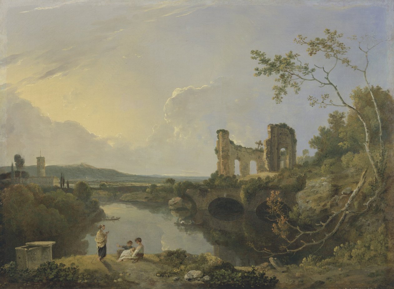 İtalyan Manzarası (Sabah), c.1760-65 (tuval üzerine yağlı boya) by Richard Wilson