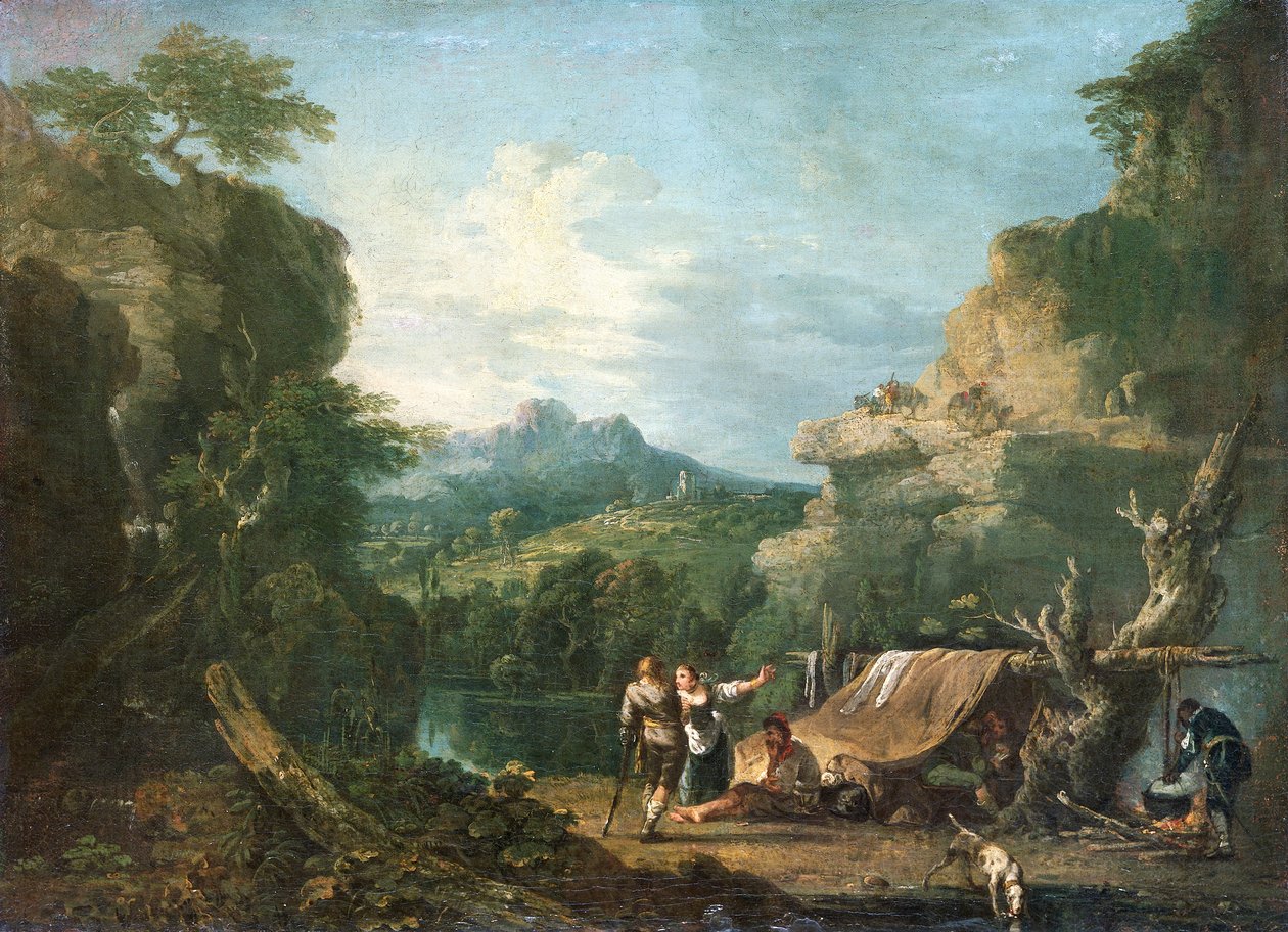 Haydutlarla bir çadırın etrafındaki manzara, 1752. by Richard Wilson