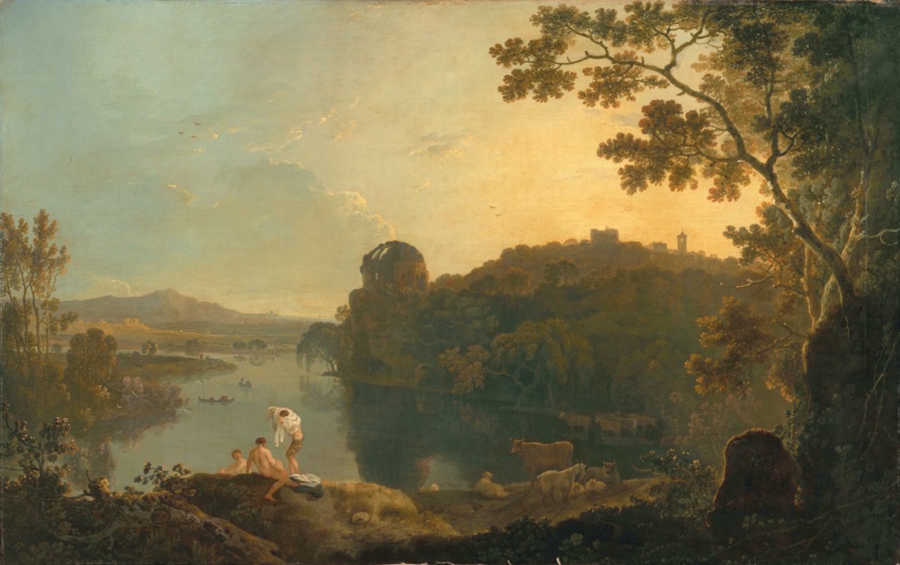 Nehir sahnesi: yıkananlar ve sığırlar, c.1763-65 (tuval üzerine yağlı boya) by Richard Wilson