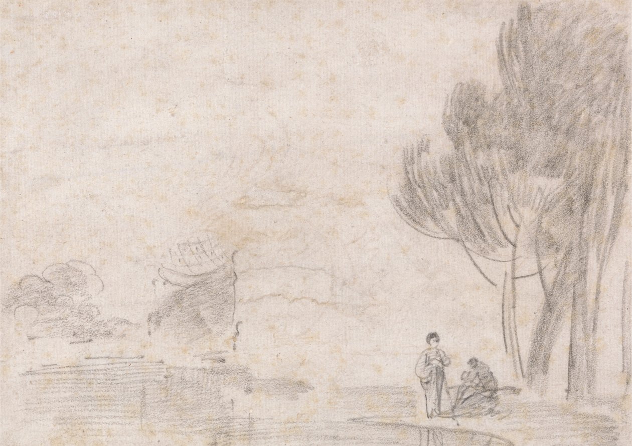 Yıkık Minerva Tapınağı?, Nehir Kıyısında İki Figür by Richard Wilson
