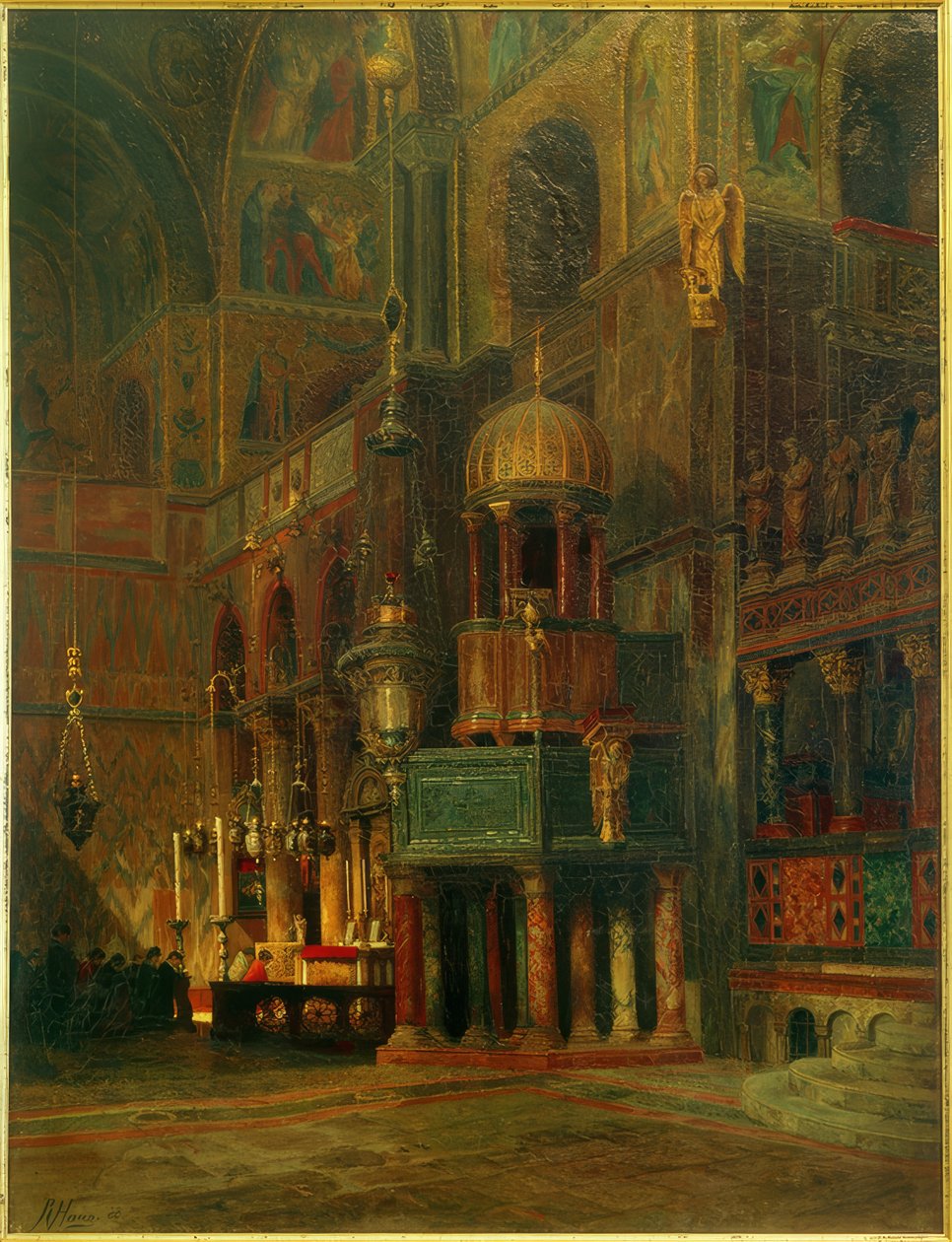 Venedik, S.Marco, içeride, transept / resim, R. von Hagn by Richard von Hagn