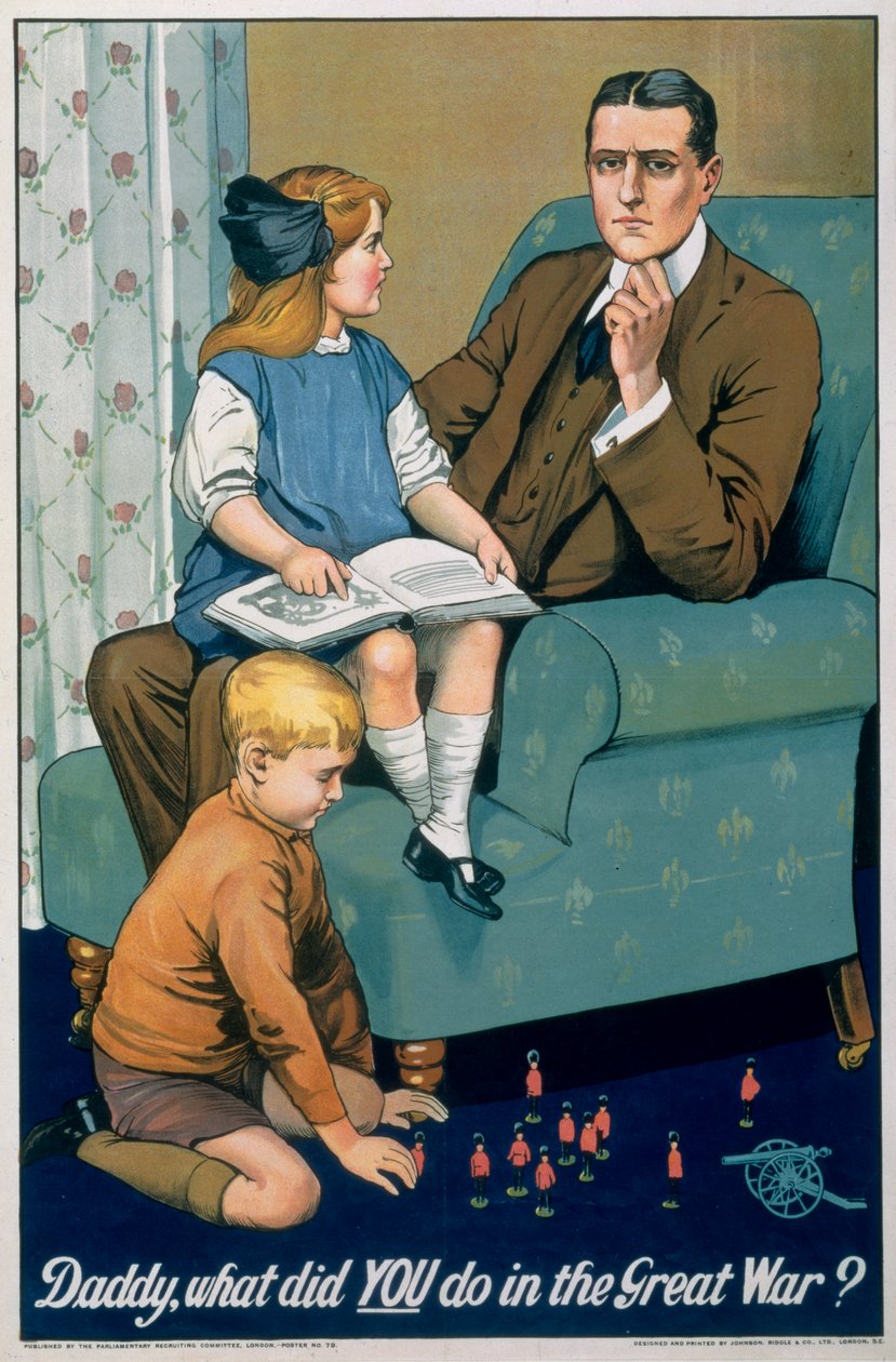 'Baba, Büyük Savaşta ne yaptın', İngiliz askere alma afişi, c1940 by Riddle and Co Johnson