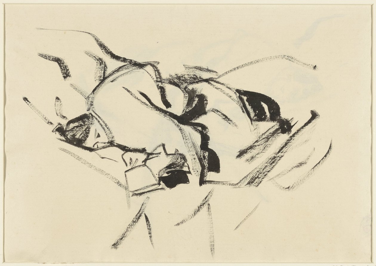 Bir kitapla yatan kadın, yastıklar içinde by Rik Wouters