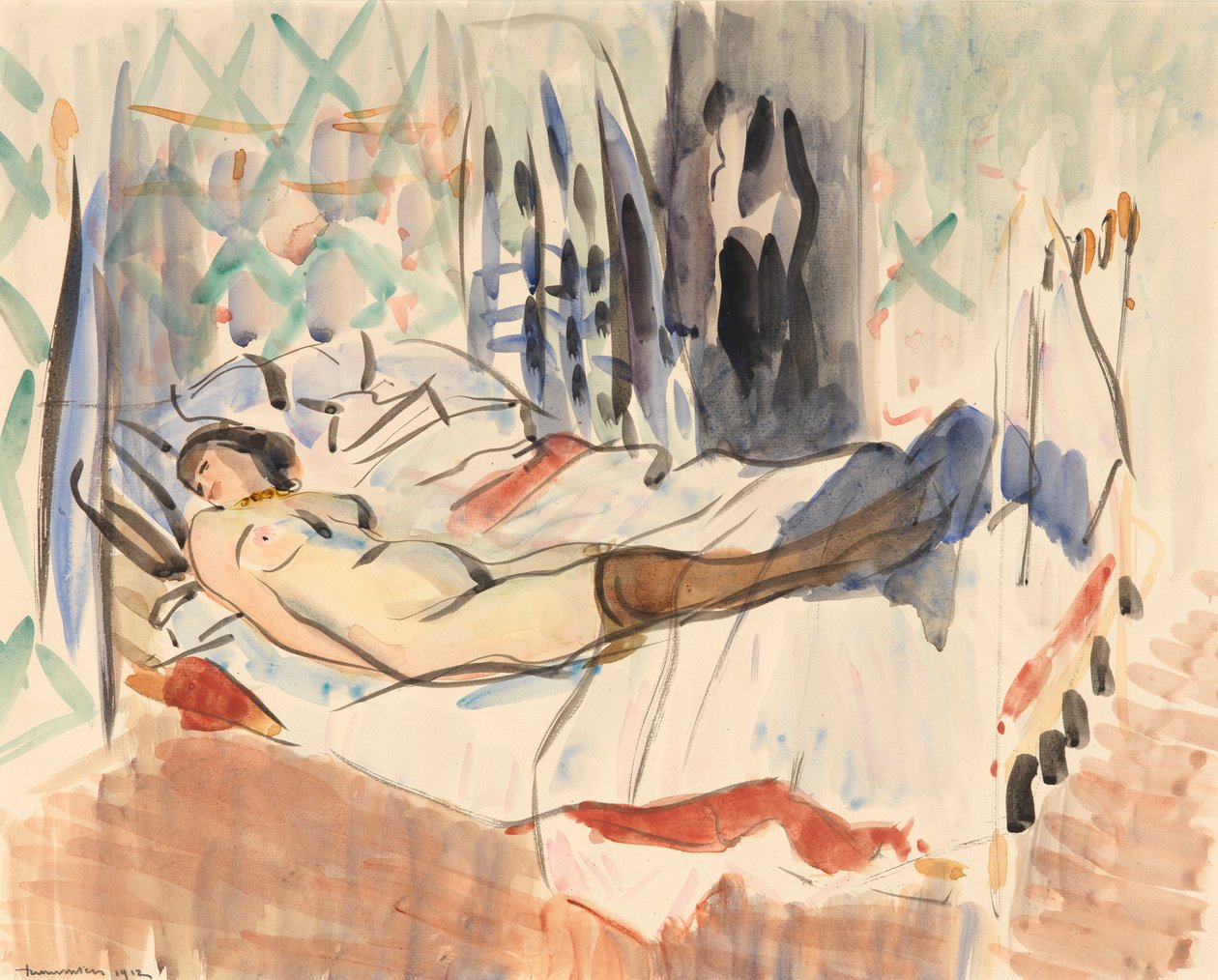 Dinlenen Kadın (kağıt üzerine suluboya) by Rik Wouters