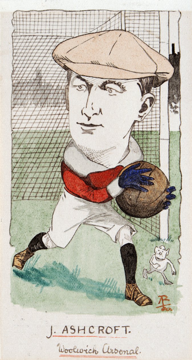 Jimmy Ashcroft, Woolwich Arsenal, bir dizi sigara kartı için çizim, 1907 (kart üzerinde kalem ve mürekkep) by Rip