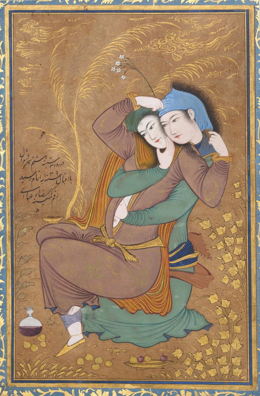 Aşıklar, c.1630 (kağıt üzerine suluboya, mürekkep ve altın) by Riza i Abbasi