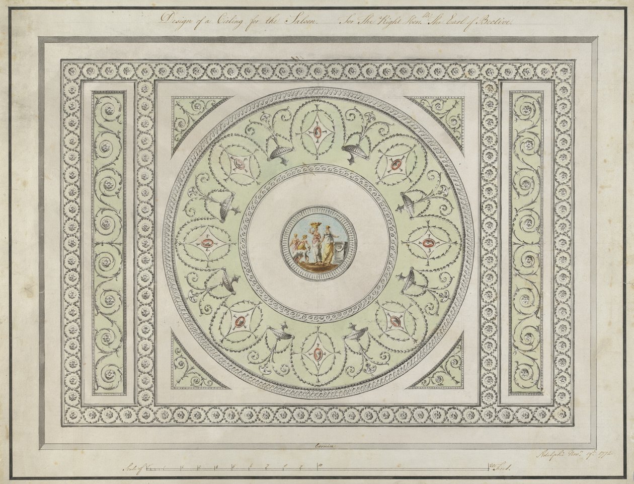 Salon tavanı için tasarım, Headfort House, 1772 (kalem, siyah ve kahverengi mürekkep ve kağıt üzerine klozet) by Robert Adam