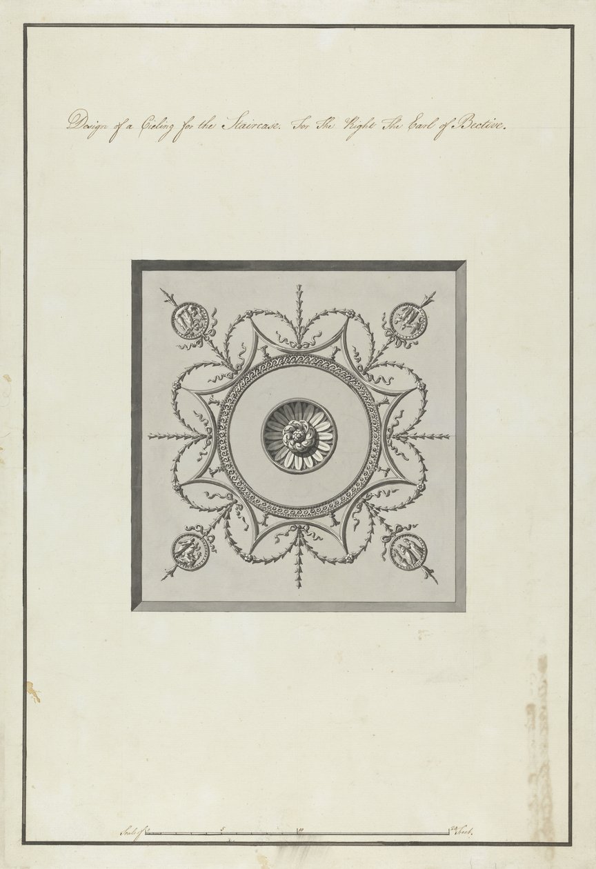 Merdiven tavanı için tasarım, Headfort House, 1771-75 (kağıt üzerinde gri ve siyah yıkama ile kalem ve siyah mürekkep) by Robert Adam