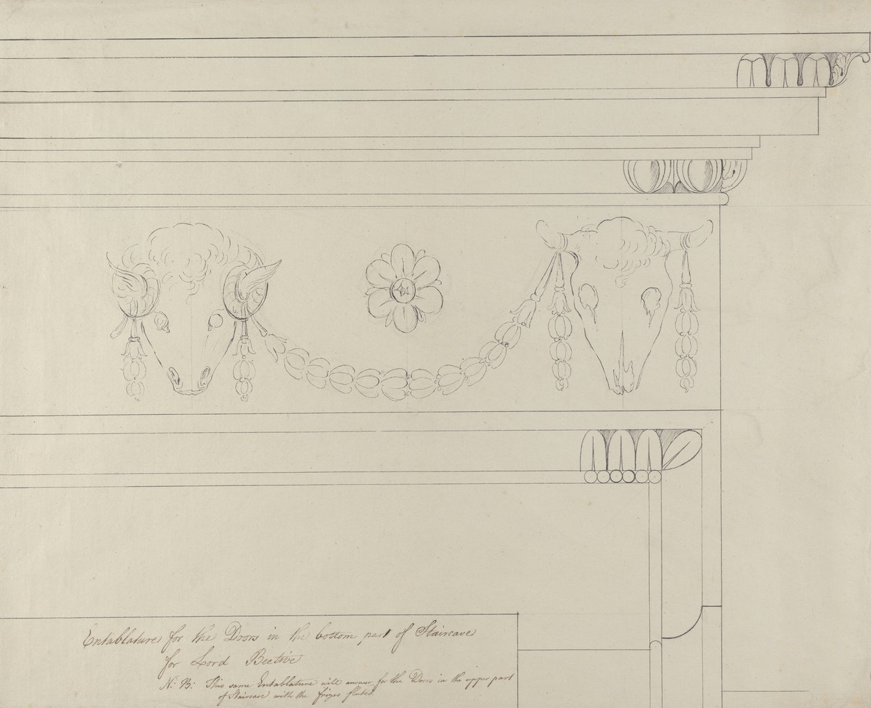 Merdiven saçakları için tasarım, Headfort House (döşemeli kağıt üzerinde grafitli kalem ve siyah mürekkep) by Robert Adam