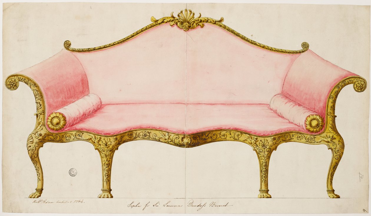 Salon için bir kanepe için bitmiş çizim, yürütüldüğü gibi, 1764 (kağıt üzerinde yıkama ile kalem ve mürekkep) by Robert Adam